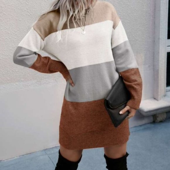 colorblock mini sweater dress contemporary brown - Picture 4 of 5